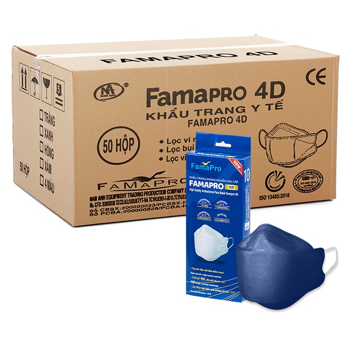 [4D MASK (KF94)-THÙNG 50 HỌP] Khẩu trang y tế cao cấp kháng khuẩn 3 lớp Famapro 4D 10 cái/hộp
