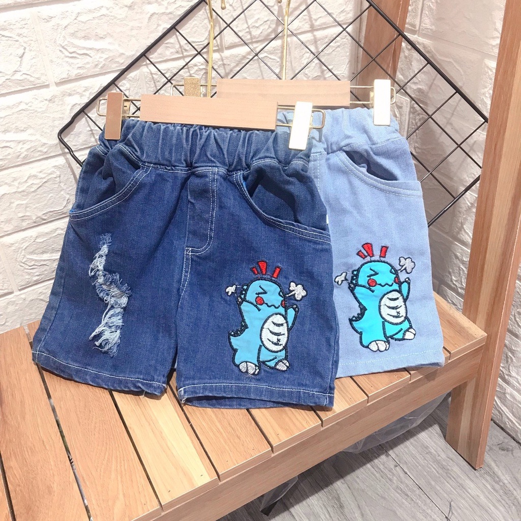 Quần jean cho bé trai,Quần bò mềm dáng lửng In hình Khủng Long cho bé trai 10-25kg KidsHouse