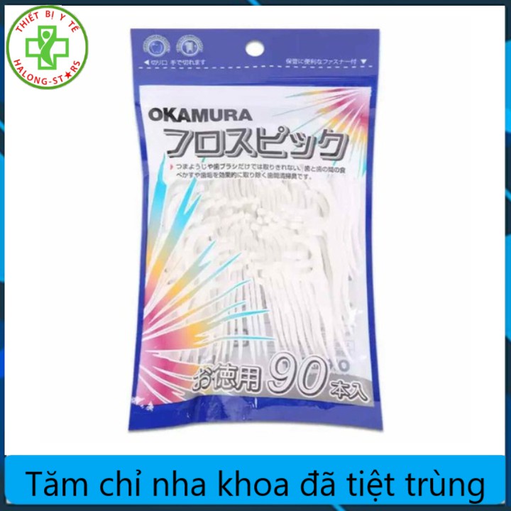 Tăm chỉ nha khoa Okamura tiệt trùng gói 90 chiếc chính hãng Nhật Bản. Tăm xỉa răng nha khoa