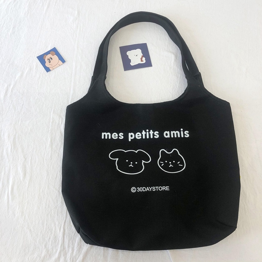 Túi tote vải canvas đeo vai hình gấu cute phong cách hàn quốc