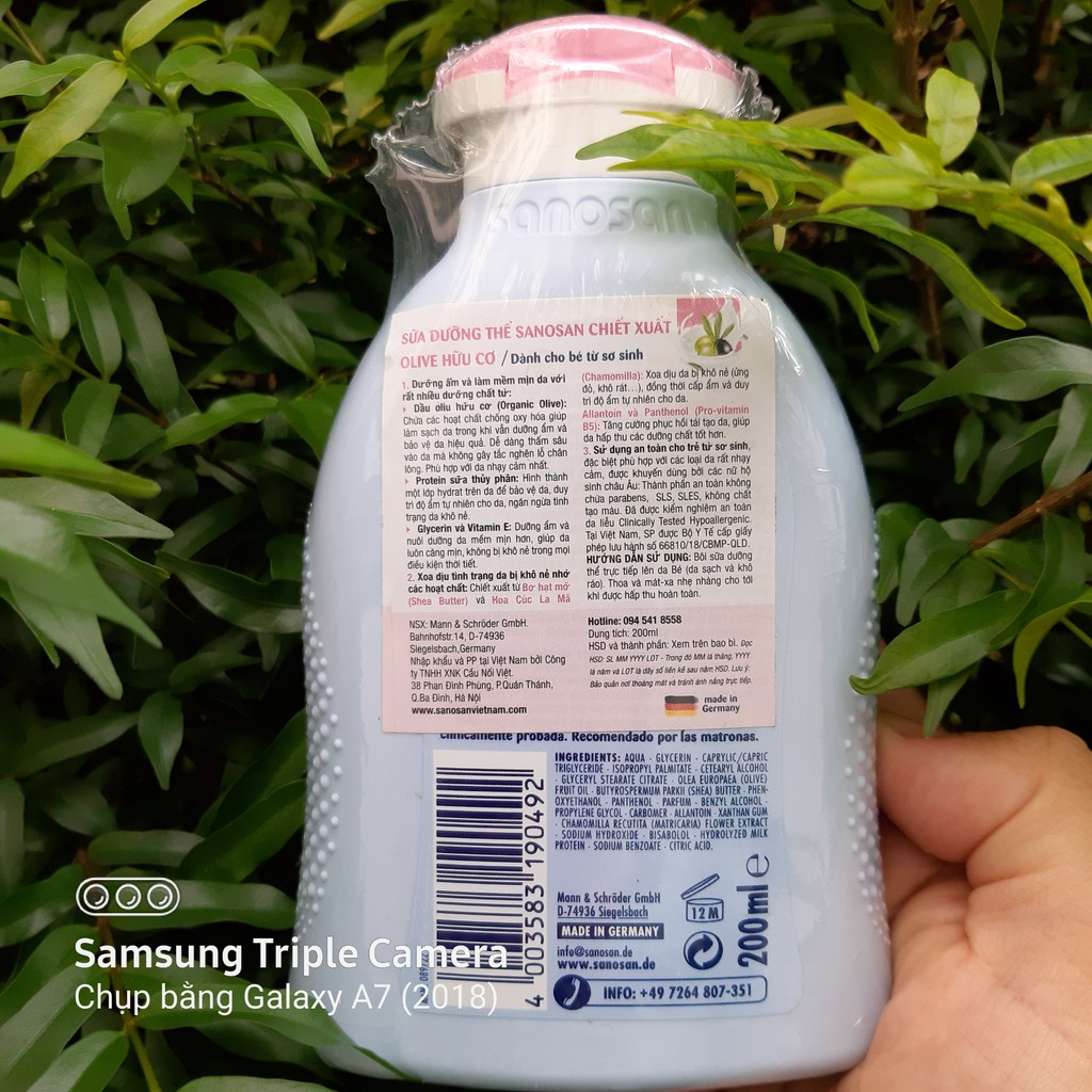 Sữa dưỡng thể chiết xuất Olive Hữu cơ Sanosan 200ml