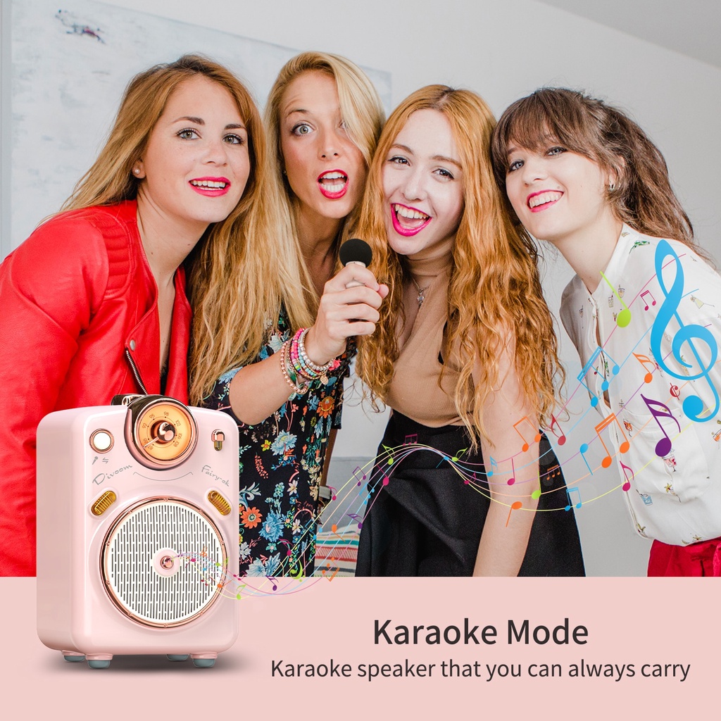 Loa Bluetooth di động Divoom Fairy-OK với chức năng Karaoke micrô với thay đổi giọng nói, Đài FM, Thẻ TF