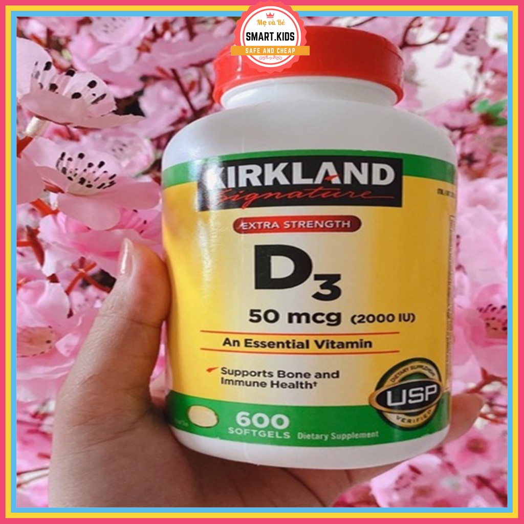 Viên uống hỗ trợ xương khớp Vitamin D3 Kirkland Extra Strength D3 của Mỹ Hộp 600 viên 50mcg 20