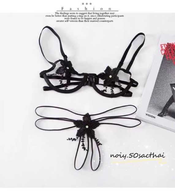 YT1565 Set Nội Y Gọng Cúp Ngực Điểm Hoa Gợi Cảm - Quần Không Đáy Sexy | BigBuy360 - bigbuy360.vn