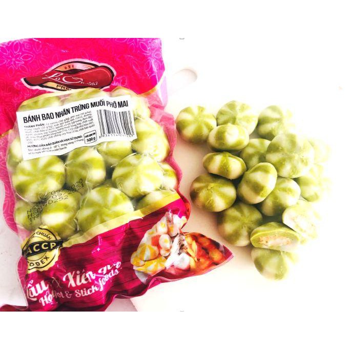 Gói 500g viên bánh bao nhân trứng muối phô mai Lacusina (màu xanh)