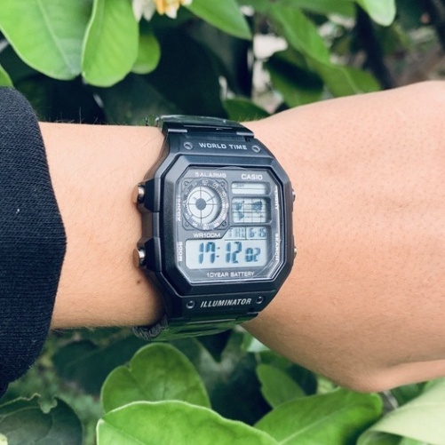 Đồng hồ nam Casio AE 1200-WHD classic chống nước , dây thép không gỉ .