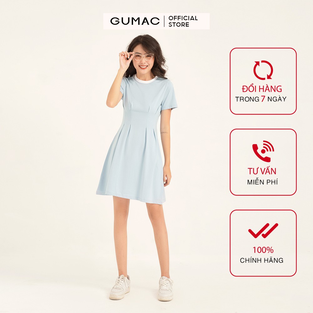 Đầm thun nữ GUMAC xếp ly trẻ trung màu xanh đủ size basic DB1157 | BigBuy360 - bigbuy360.vn
