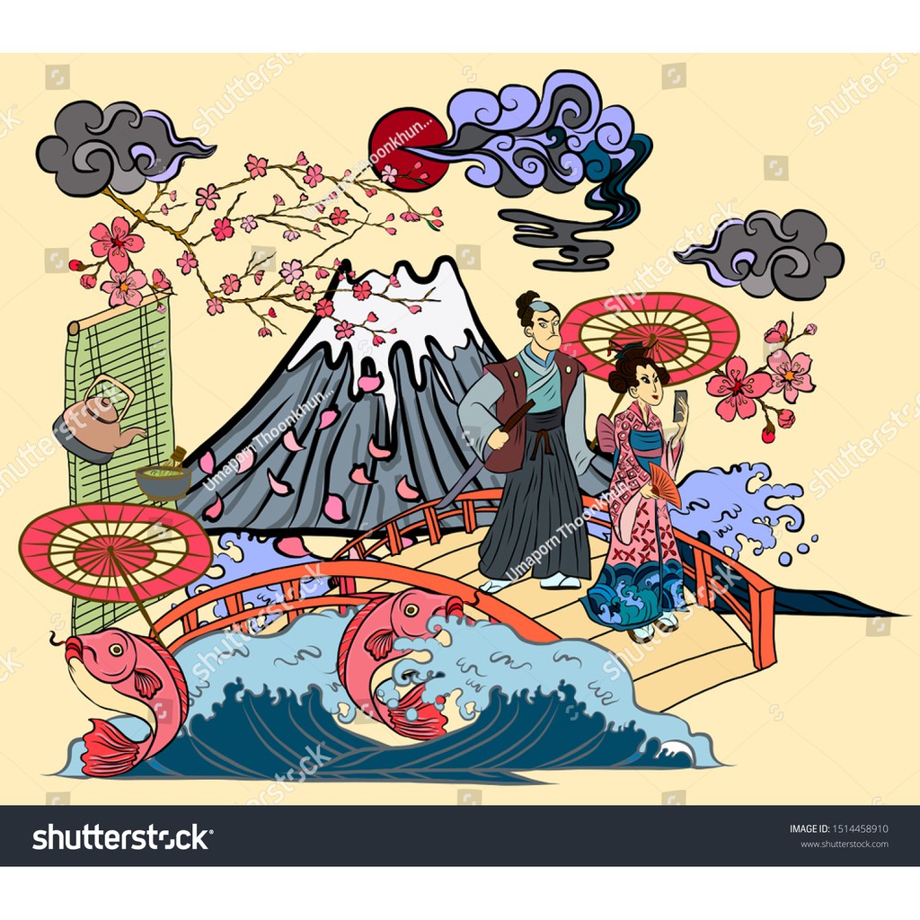 Tranh lụa 3d Quán ăn Phòng trà phong cách Nhật Bản QAPTNB-06