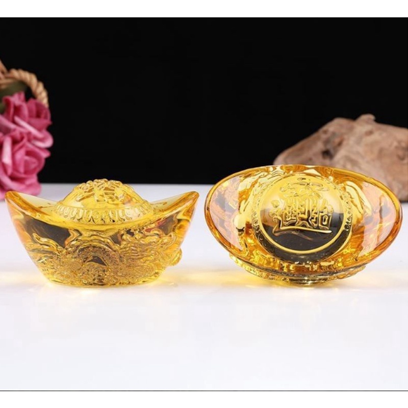 Thỏi vàng lưu ly 5cm chạm rồng phong thủy Thần Tài may mắn