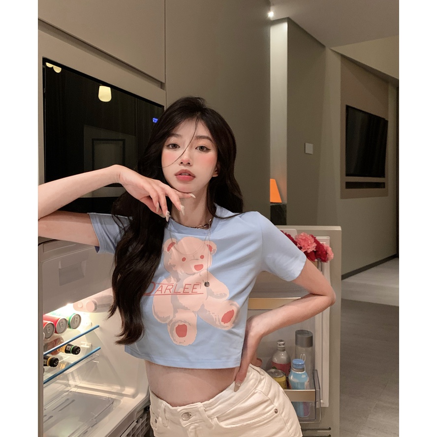 ÁO THUN CROPTOP GẤU DARLEE DỄ THƯƠNG CÓ FREESIZE <72KG CR22071