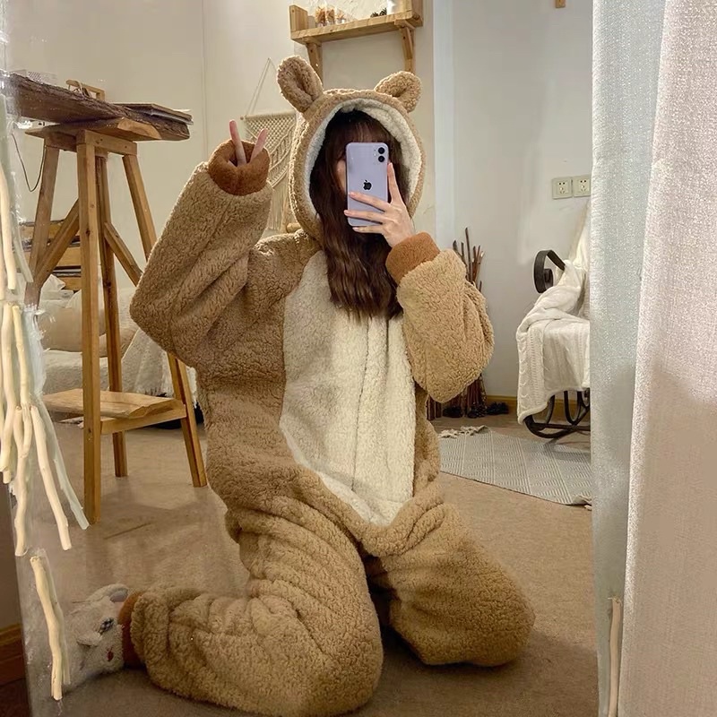 BỘ NGỦ LÔNG GẤU NÂU LIỀN THÂN 🦋BỘ MẶC NHÀ CUTE PHONG CÁCH HÀN QUỐC ULZZANG,NENEE
