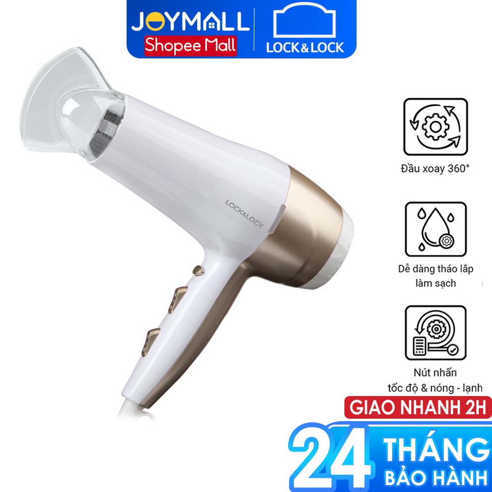 Máy sấy tóc Lock&Lock ENA136WHT - Hàng chính hãng, bảo hành 24 tháng, sấy nóng lạnh, 3 mức chỉnh nhiệt - JoyMall
