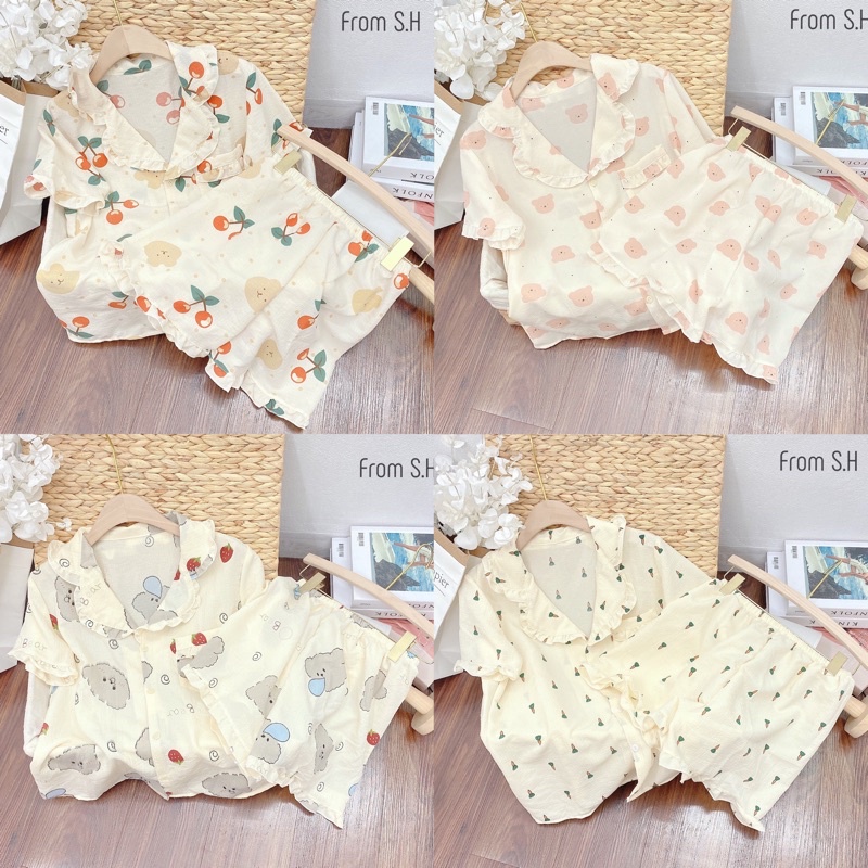 Đồ Bộ Mặc Nhà, Đồ Ngủ Nữ, Pijama Cộc Đùi Chất Liệu Xốp Đũi Hàn Form Lớn <65Kg