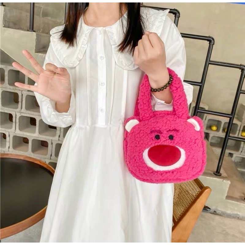 Túi xách tay vải lông mềm mịn mẫu Gấu Dâu Lotso, Monster, Gấu Pooh xinh xắn