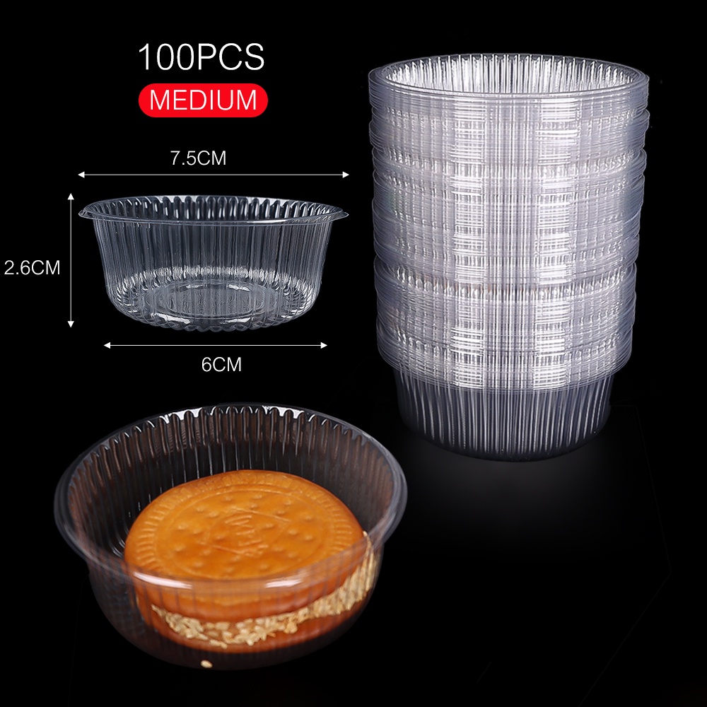 Set 100 Khay Nhựa Trong Suốt Hình Tròn Dùng Đựng Bánh Trung Thu / Bánh Trung Thu Trang Trí Tiệc Cưới DIY