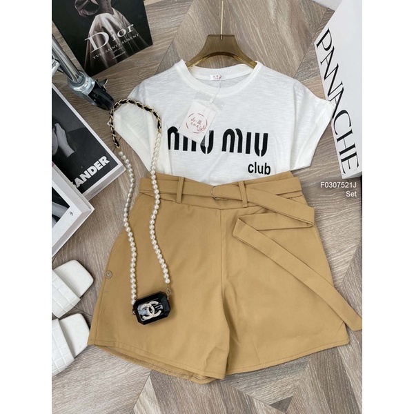 Sét áo thun miu miu phối quần short nude