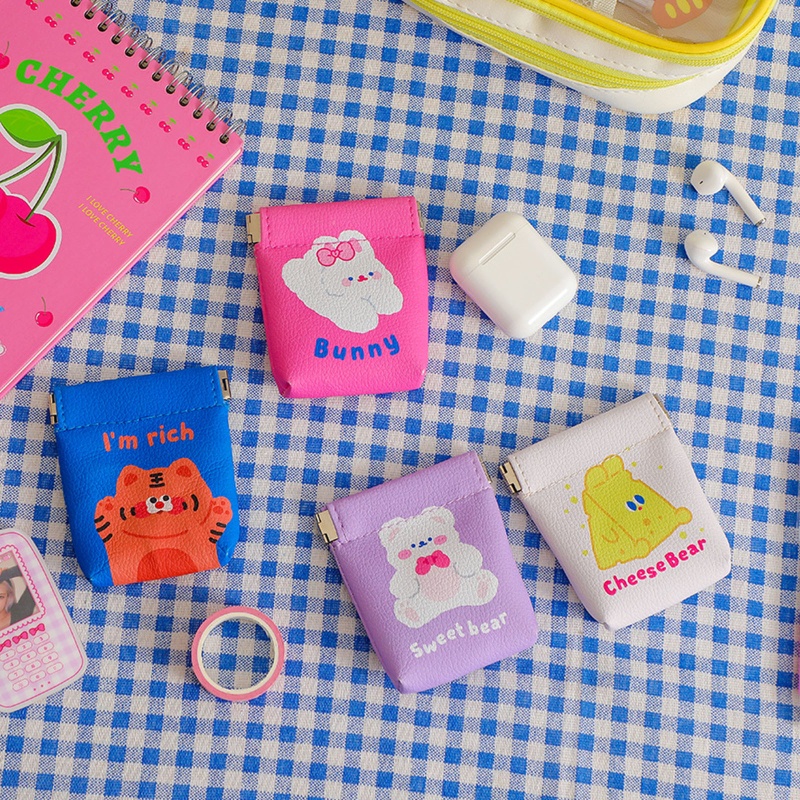 Ví Ngắn Mini Bằng Da PU Họa Tiết Hoạt Hình Dễ Thương