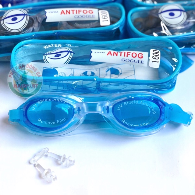 Kính bơi ANTIFOG 1600 + Hộp đựng và 2 bịt mũi cao cấp -Mắt kính đi bơi trẻ em, người lớn