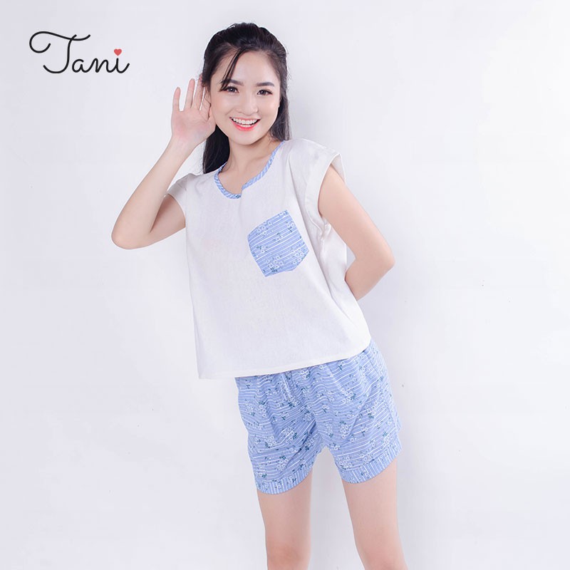 Bộ mặc nhà thiết kế áo linen croptop phối quần đũi kẻ sọc mặc mùa hè