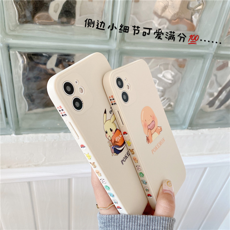 Cute Pokémon Pikachu and Little Fire Dragon With Side Printing Pattern Phone Case iPhone 11 Pro Max X XS Max XR Silicone Soft Edge TPU Back Cover iPhone 12 Pro Max 12 Mini Full Casing Shell iPhone SE 2020