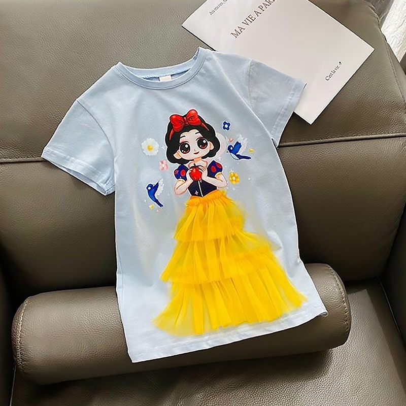 DISNEY Đầm Công Chúa Ngắn Tay Phối Lưới Xinh Xắn Dành Cho Bé Gái