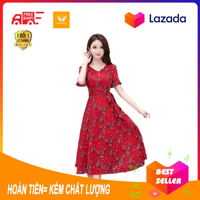 Đầm nữ, đầm nữ đẹp, đầm dự tiệc, đầm nữ cao cấp, Đầm dạo phố đầm dự tiệc chifon họa tiết hoa lá quý 