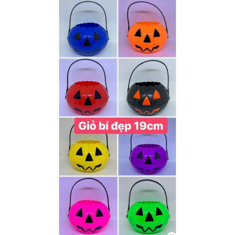 Giỏ bí đỏ siêu xinh 11cm/19cm đồ chơi hóa trang halloween