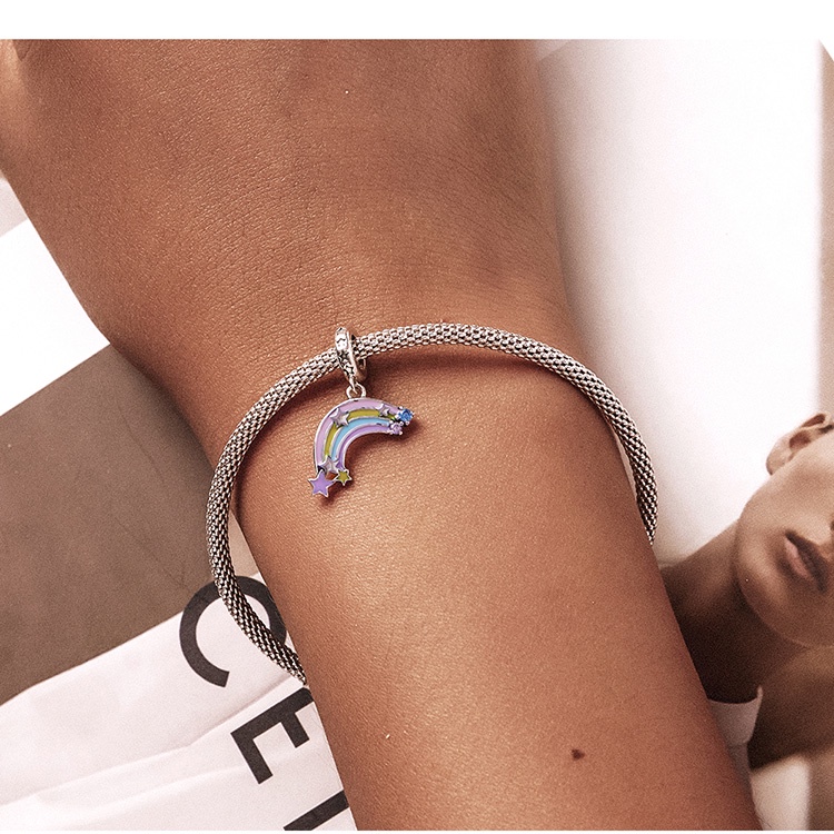 Hạt charm BAMOER SCC2074 làm từ bạc 925 hình cầu vồng dễ thương