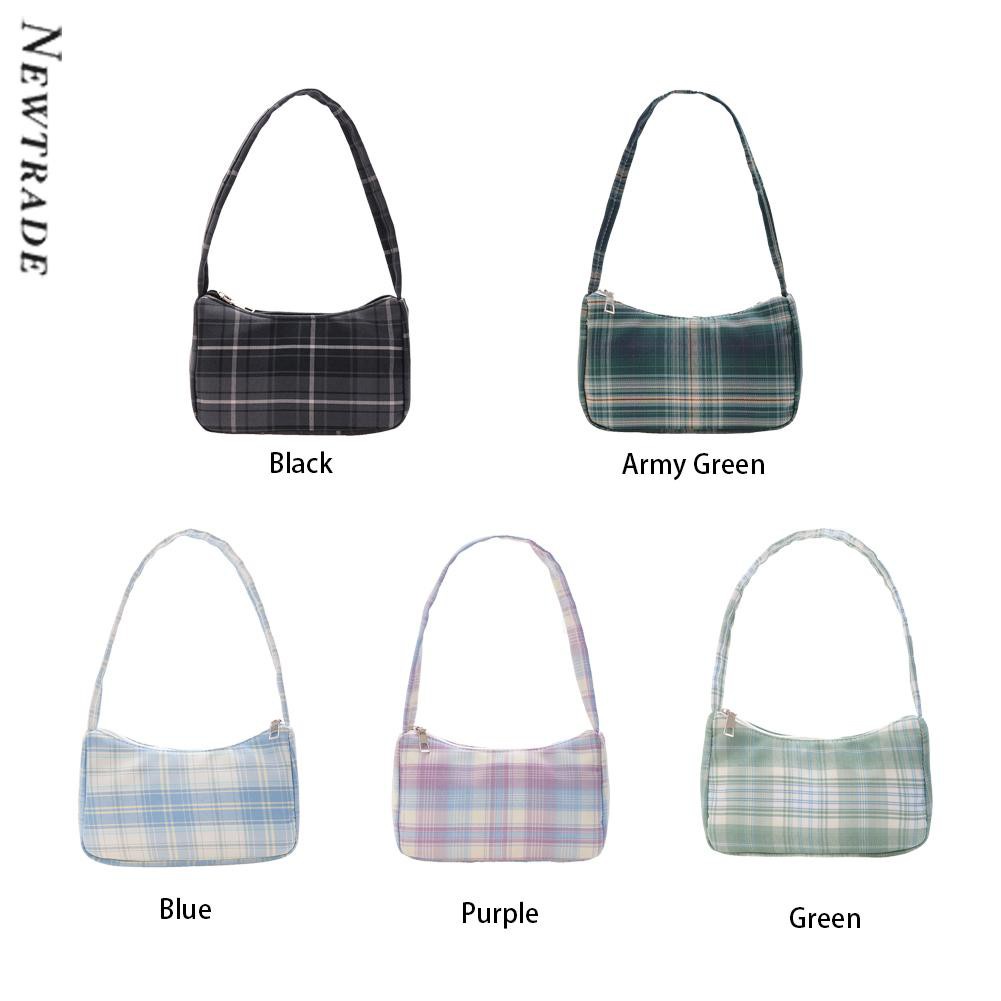 Plaid Print Shoulder Underarm Bag Women Small Handbags Purse Daily Totes