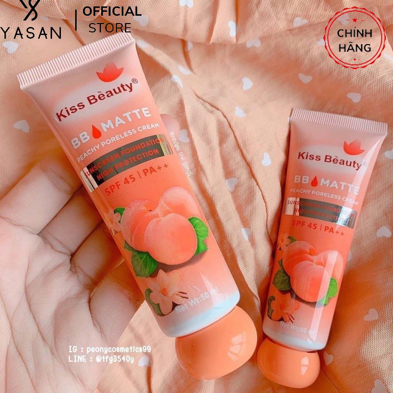 Kem Nền BB Che Khuyết Điểm Matte đào Kiss Beauty 2in1 chống nắng SPF45 và che khuyết điểm Yasan