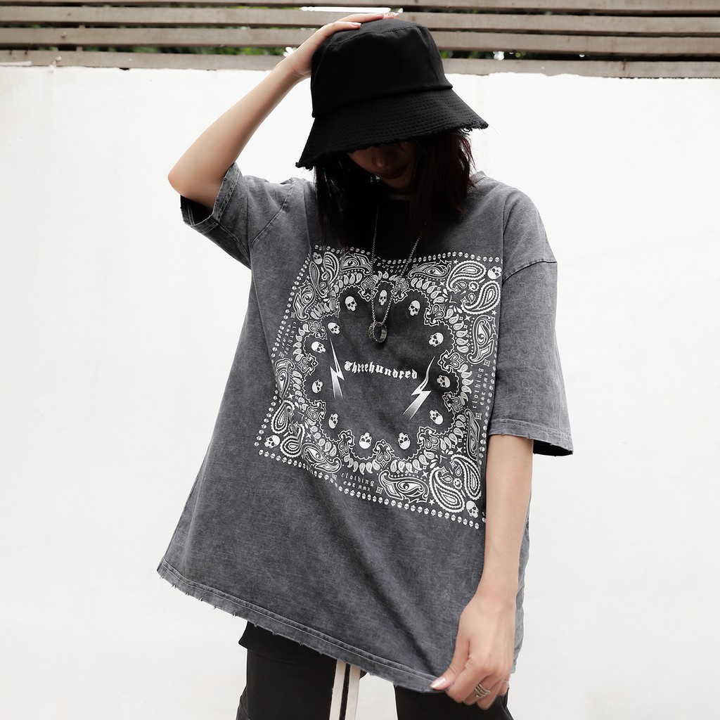 Áo Thun Wash Bandana Xám Chất Liệu Cotton Thoáng Mát