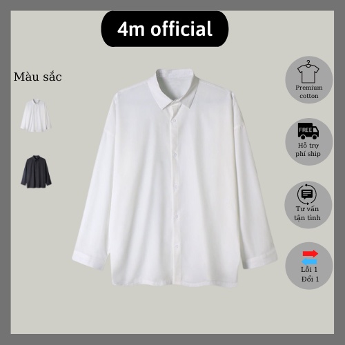 Áo sơ mi form rộng dài tay nam nữ 4M OFFICIAL, áo sơ mi trắng nữ nam basic unisex | BigBuy360 - bigbuy360.vn