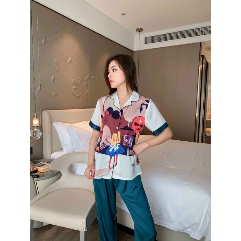 set ngủ piama chất liệu satin cao cấp nhập QC P003
