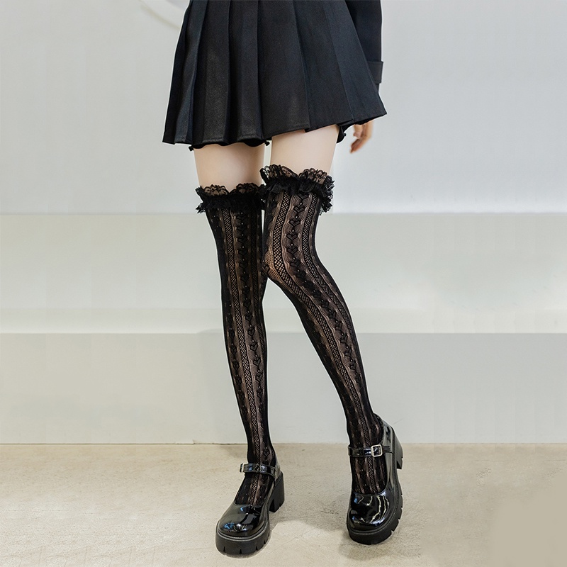 Vớ Lưới Dài Qua Gối Phối Ren Mỏng Phong Cách Lolita Cho Nữ