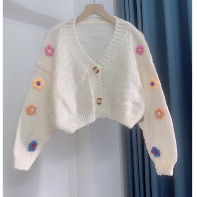 Cadigan len hoa xinh chất len dày dặn dáng rộng croptop vanmiuhsop