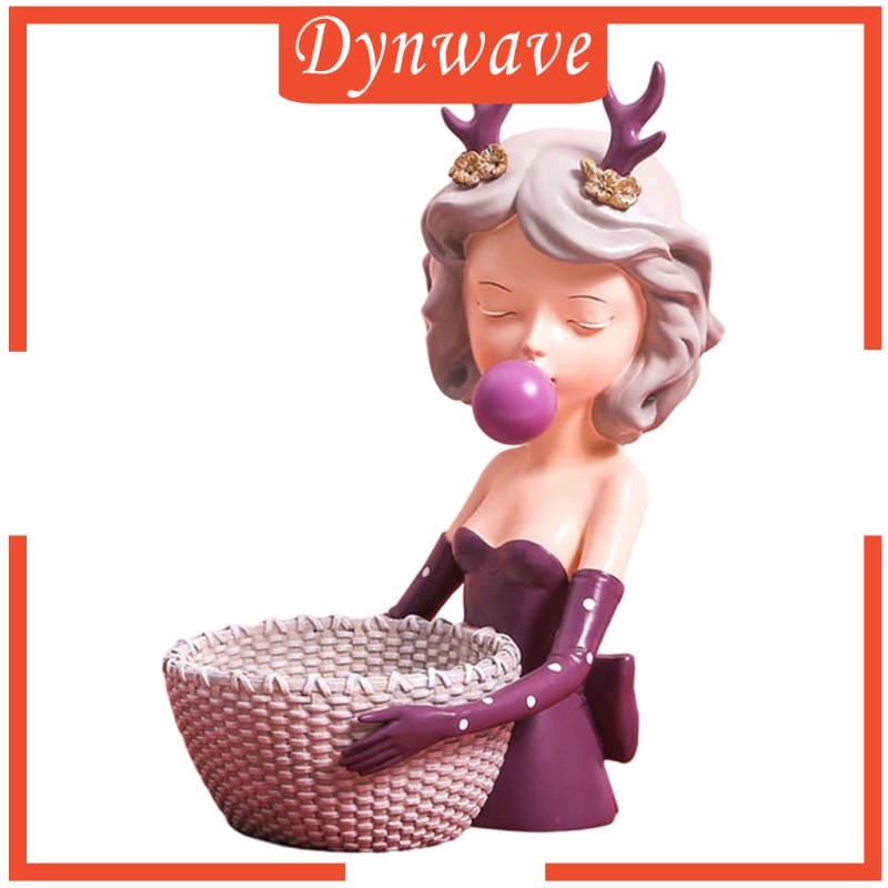 Mô Hình Cô Gái Thổi Bong Bóng Để Bàn Trang Trí Màu Xám A [Dynwave] Bằng Nhựa Resin Sắp Xếp Bánh Kem Trái Cây