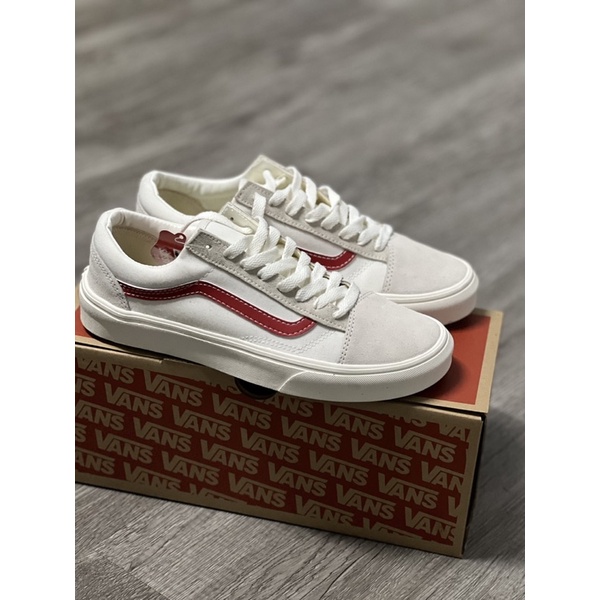 Giày Sneaker Thể Thao Vans Trắng Kẻ Đỏ Nam Nữ Bản Đẹp