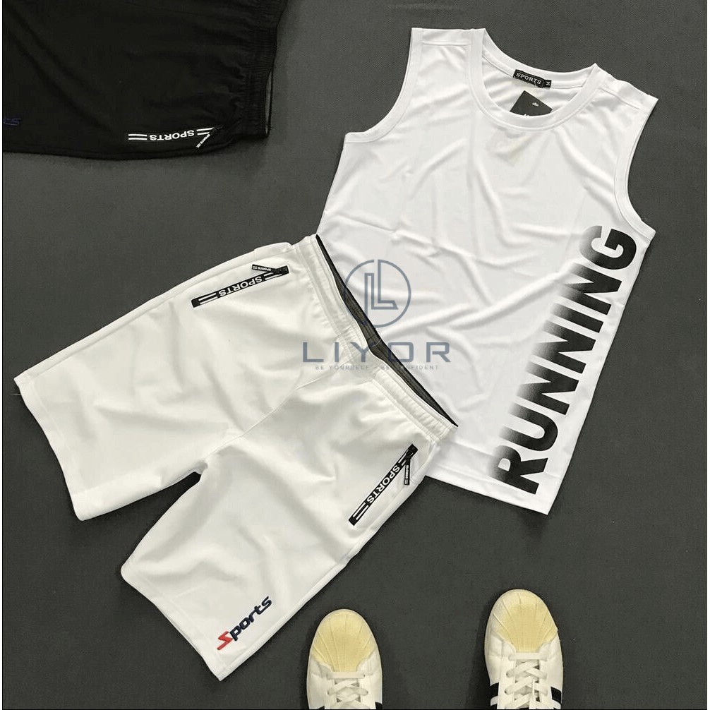 Set bộ thể thao nam ba lỗ in dòng chữ đơn giản năng động phong cách - Liyor - CBAQ002