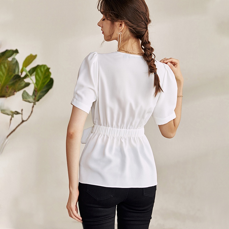 Áo kiểu tay ngắn thắt eo LYNO AB0266