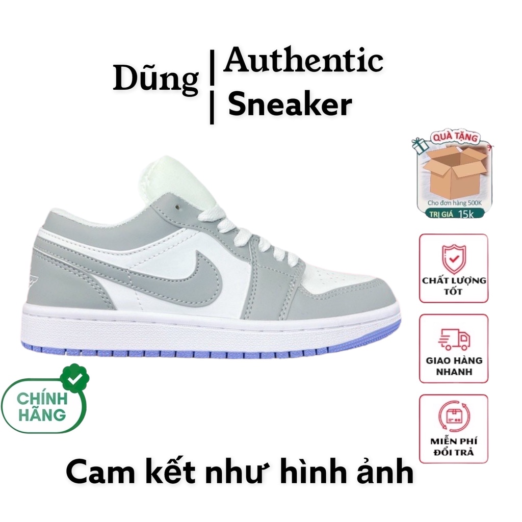 Giày Jordan air cổ thấp màu xám nhạt đế xanh nam nữ, Sneaker JD1 low xám tro đế tím bản đẹp hót trend 2022