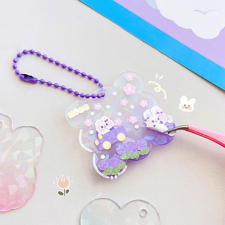 Set 4 Móc Khóa Acrylic Màu Loang Lấp Lánh DIY