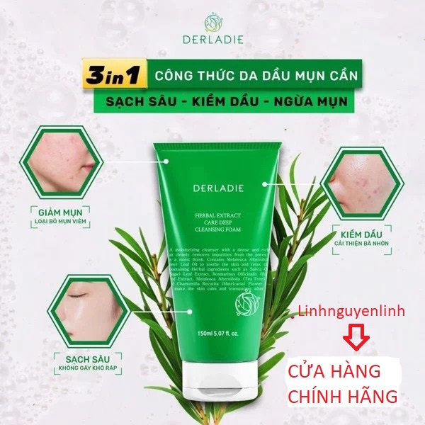 Sữa Rửa Mặt Tràm Trà Derladie Sạch Sâu, Kiềm Dầu Cho Da Mụn Derladie Herbal Extract Care Deep Cleansing Foam 150ml