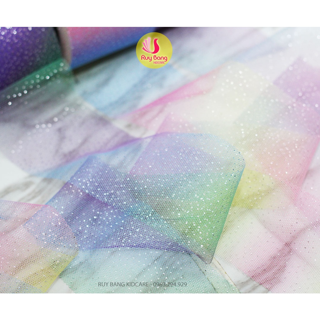 Ruy băng voan lưới phủ nhũ cầu vồng rộng 6cm
