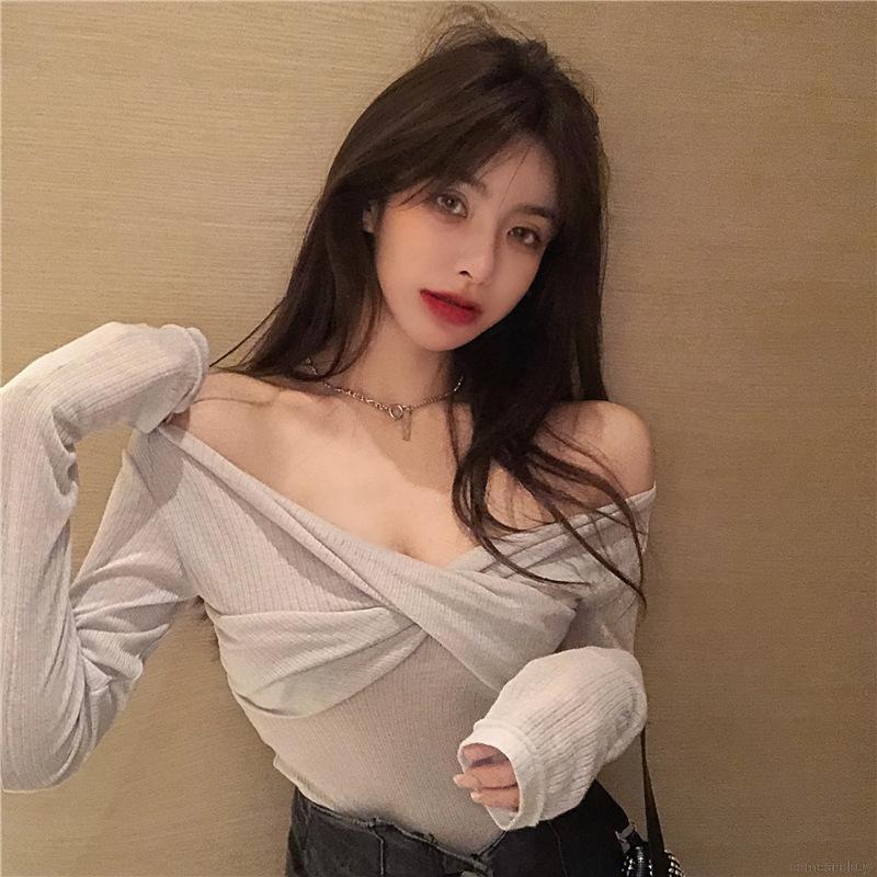 Women Super Fire Strapless Sexy Long-sleeved Thin T-shirt | BigBuy360 - bigbuy360.vn