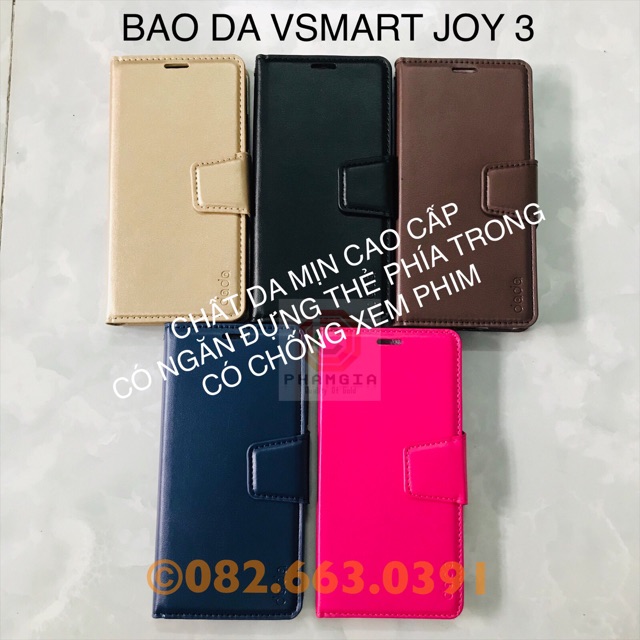 Bao da (ốp lưng có nắp) vsmart joy 3 da cao cấp, có ngăn thẻ, chống xem phim