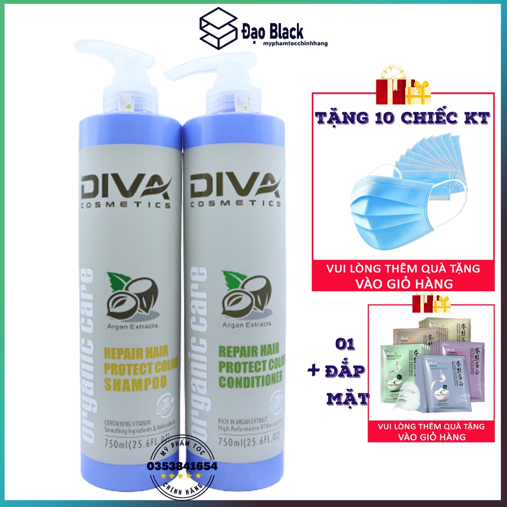Dầu cặp Diva dầu gội mượt tóc giữ màu cho tóc nhuộm 750ml, Mỹ phẩm tóc yến nhi DG04