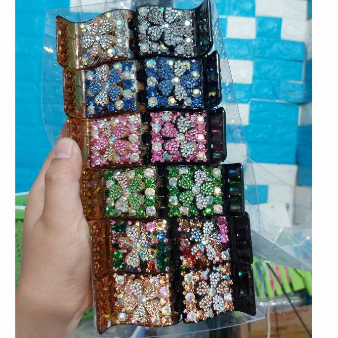 [Đẹp] Kẹp tóc càng cua 5 răng hoa đính đá màu0