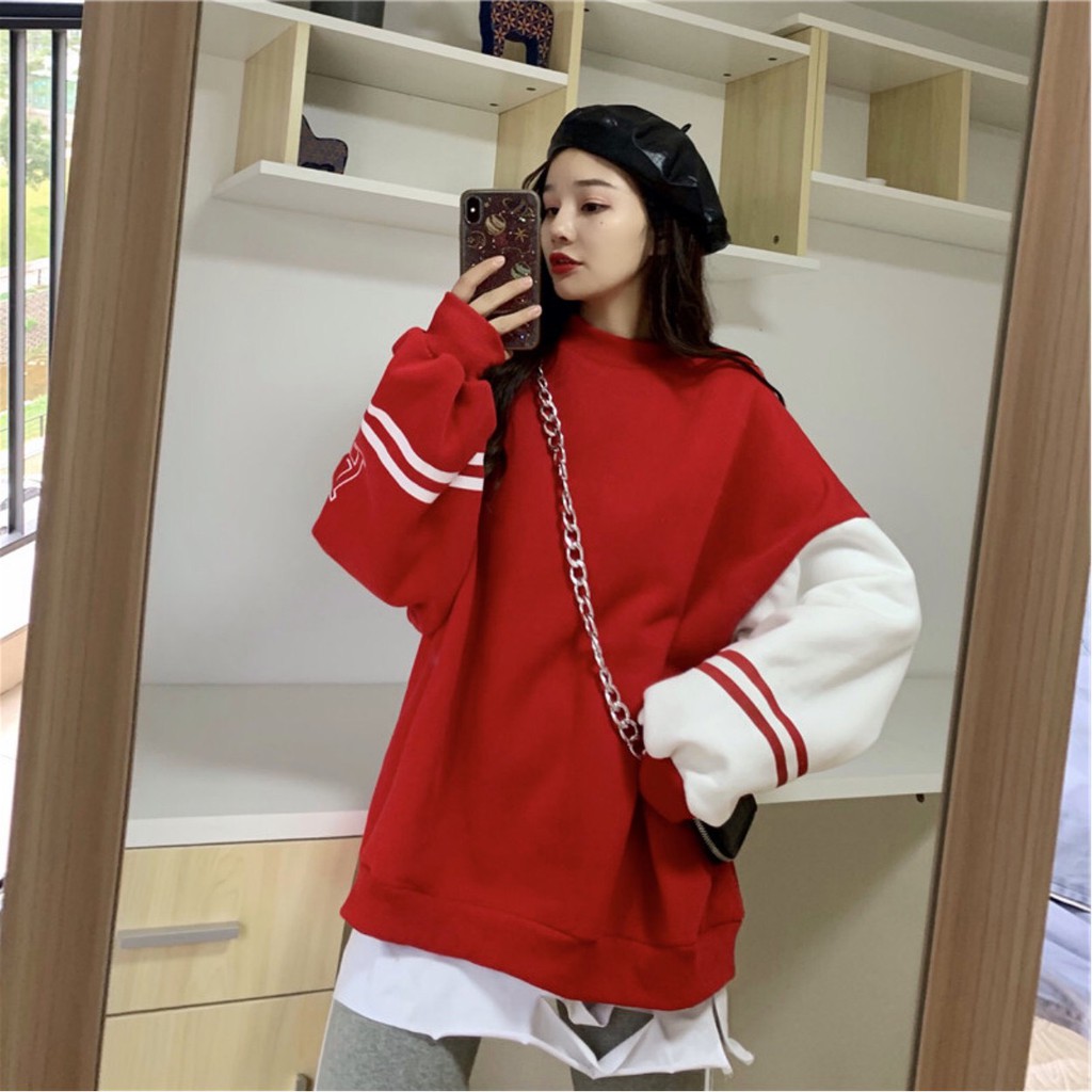 ÁO NỈ CỔ 3 PHÂN PHỐI TAY CHỮ R UNISEX - ÁO SWEATER KẺ SỌC NGANG số 83 Xanh Trắng Đỏ