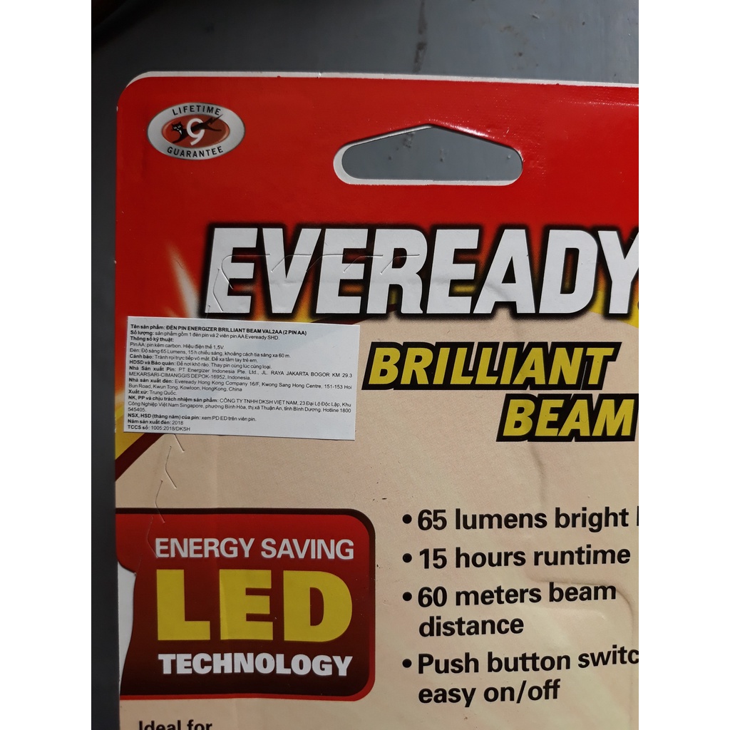 COMBO ĐÈN PIN SIÊU SÁNG+2 VIÊN PIN AA EVEREADY  BRILLIANT BEAM VAL2AA [CHÍNH HÃNG]