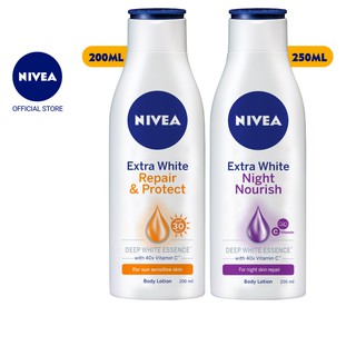 Bộ đôi NIVEA Sữa dưỡng thể dưỡng trắng ban ngày (200ml) - 88310 và Sữa dưỡng thể dưỡng trắng ban đêm (250ml) - 88125